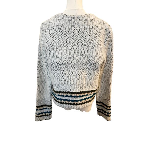 Leo & Sage Women's Striped Sweater Jacket Off White Size Large Wool Art to Wear - Picture 7 of 7